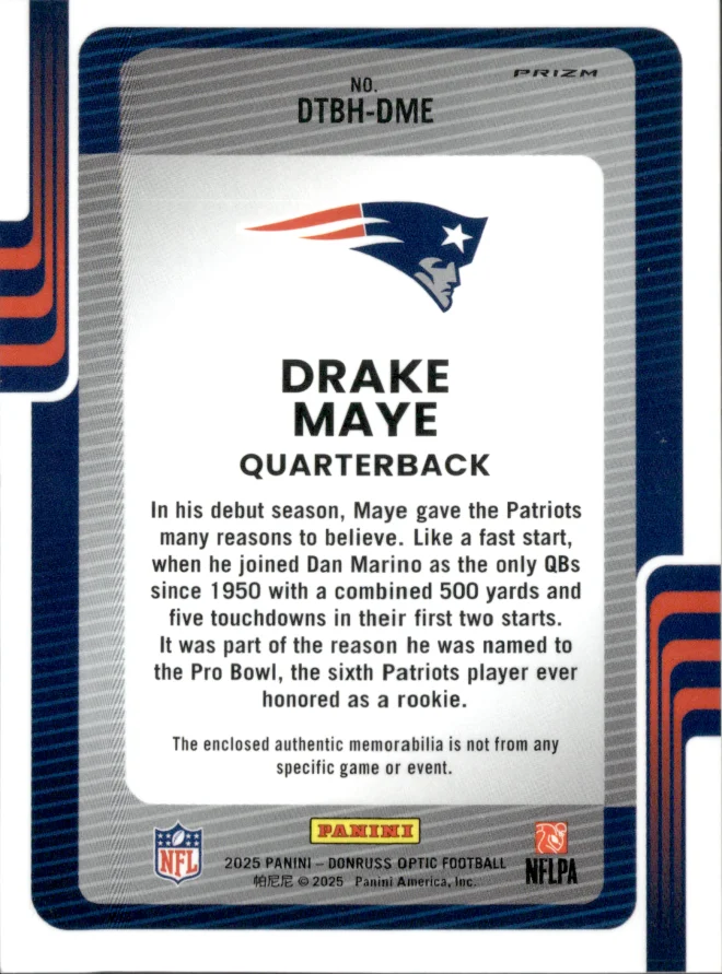 Drake Maye card back