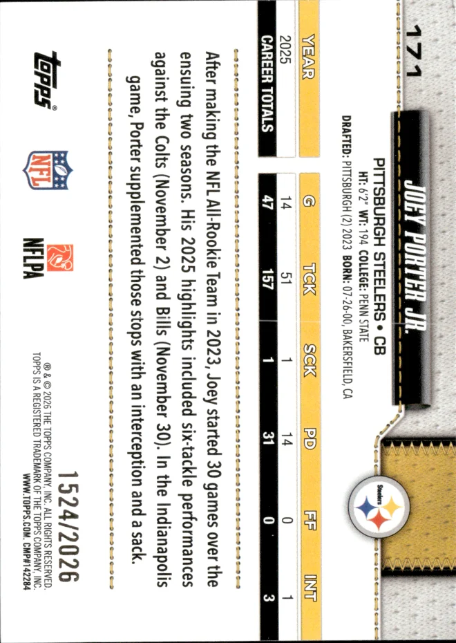Joey Porter Jr. card back