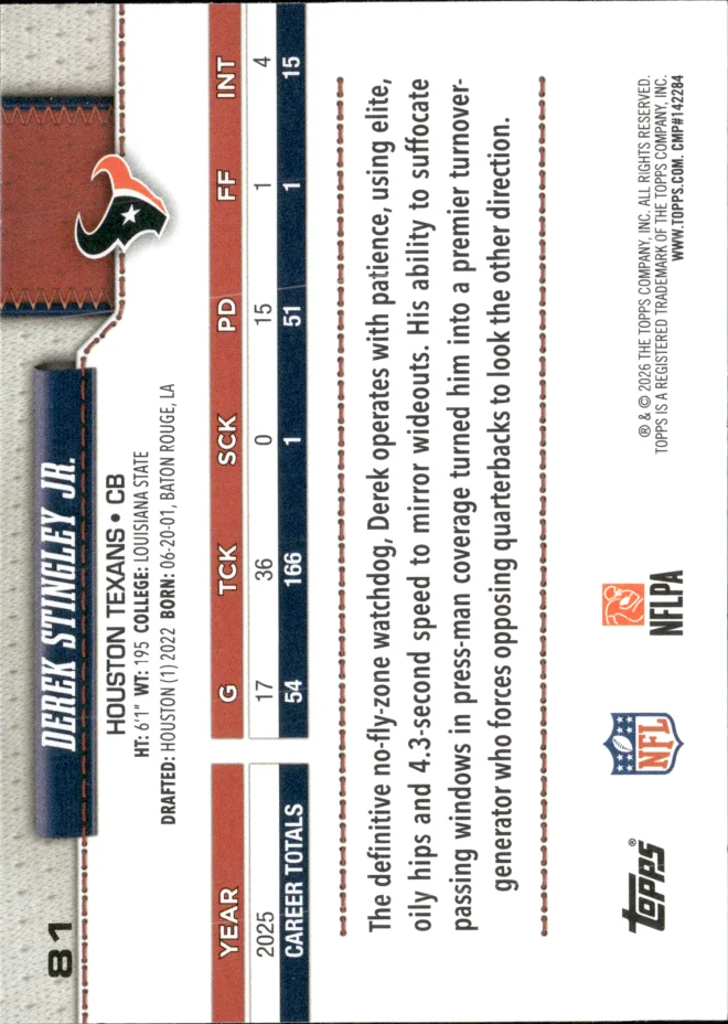 Derek Stingley Jr. card back