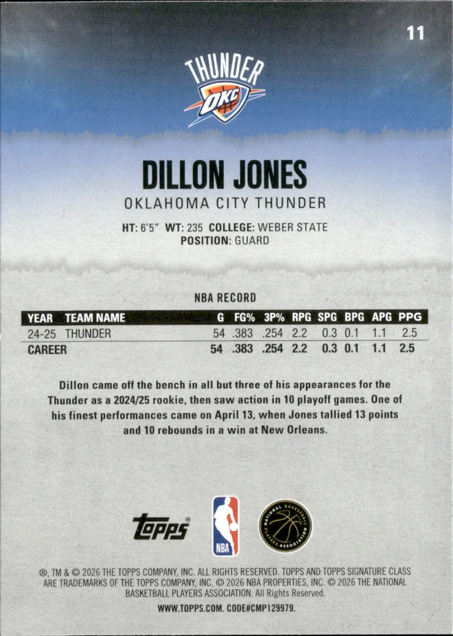 Dillon Jones card back