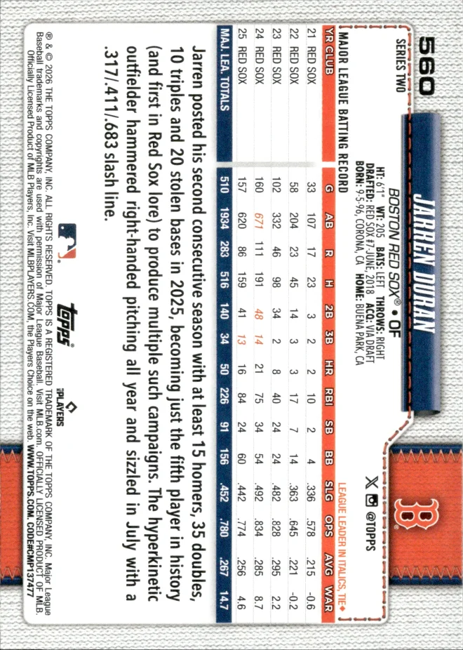 Jarren Duran card back