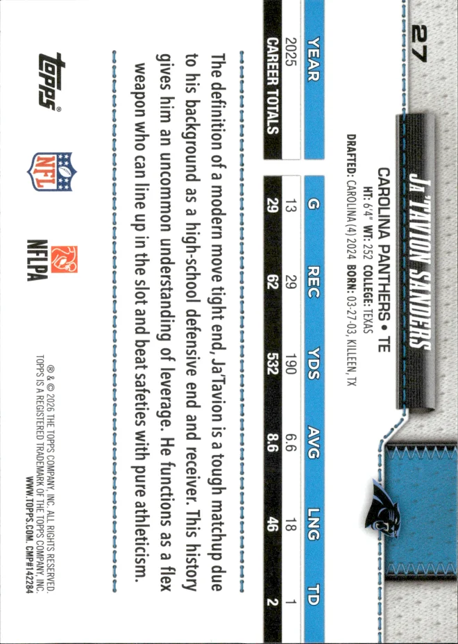 Ja'Tavion Sanders card back