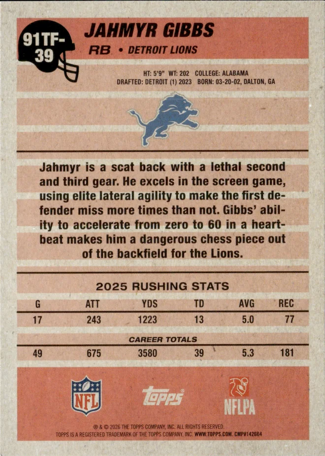 Jahmyr Gibbs card back