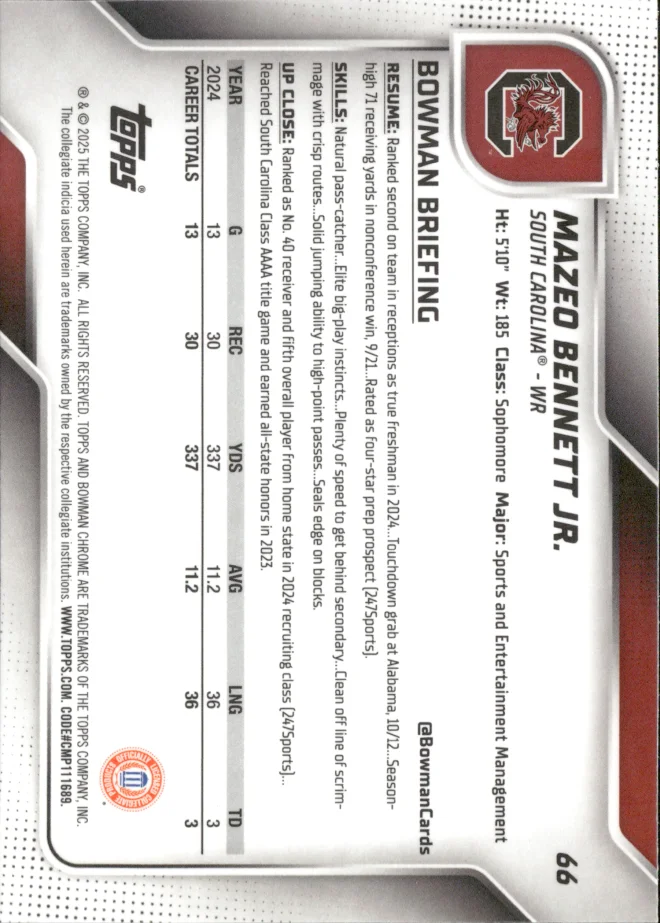 Mazeo Bennett Jr. card back