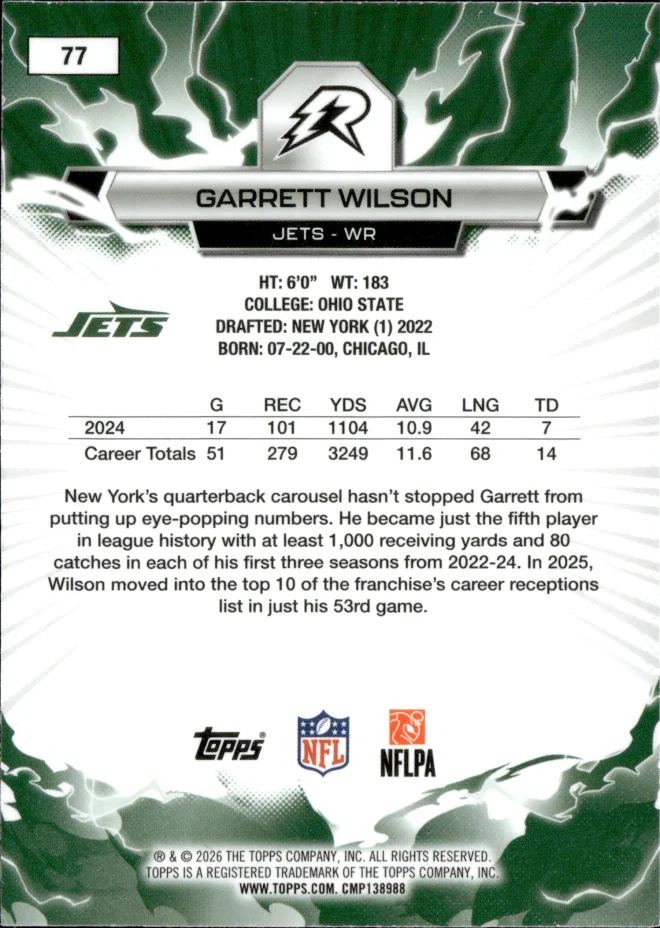 Garrett Wilson card back