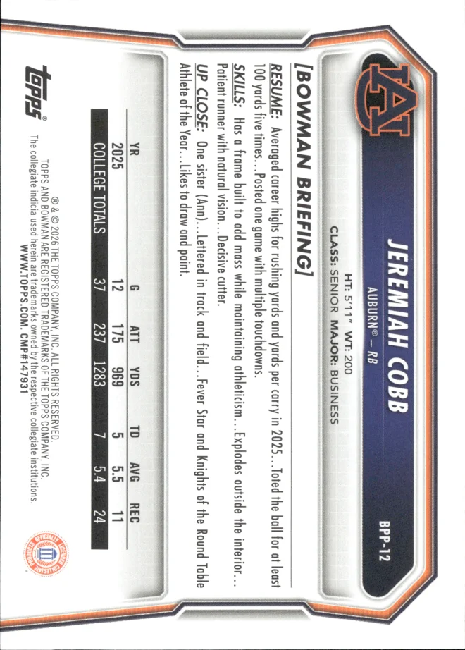 Jeremiah Cobb card back