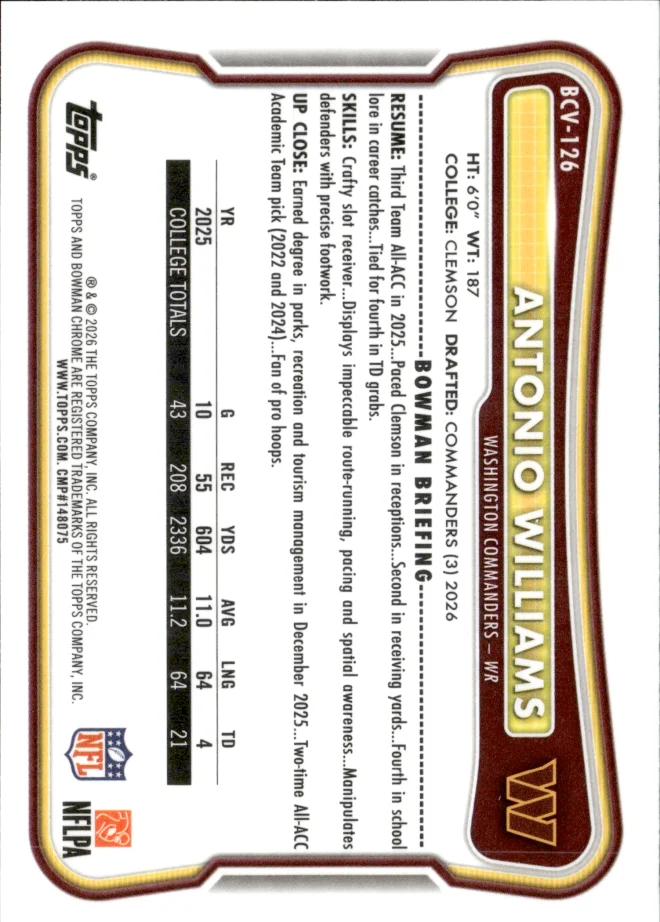 Antonio Williams card back
