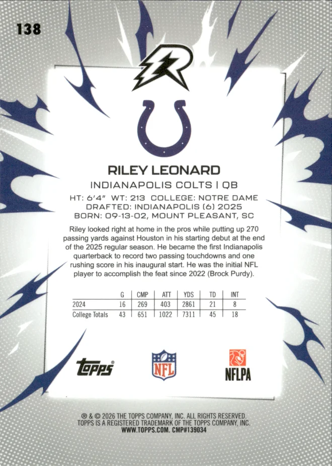 Riley Leonard card back