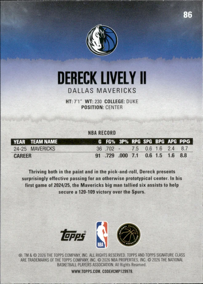 Dereck Lively II card back