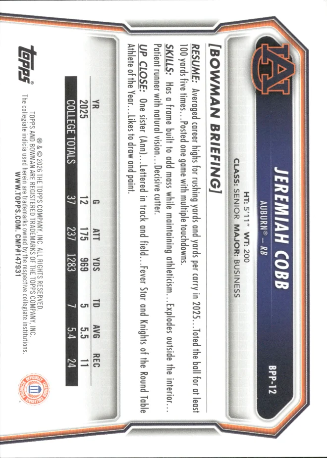Jeremiah Cobb card back