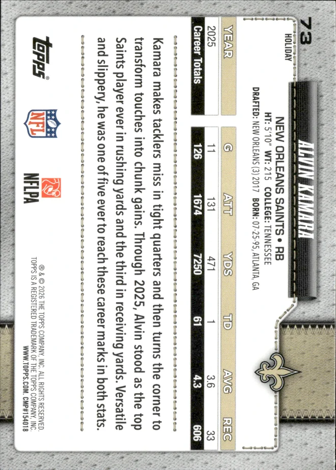 Alvin Kamara card back