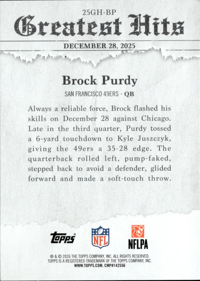 Brock Purdy card back