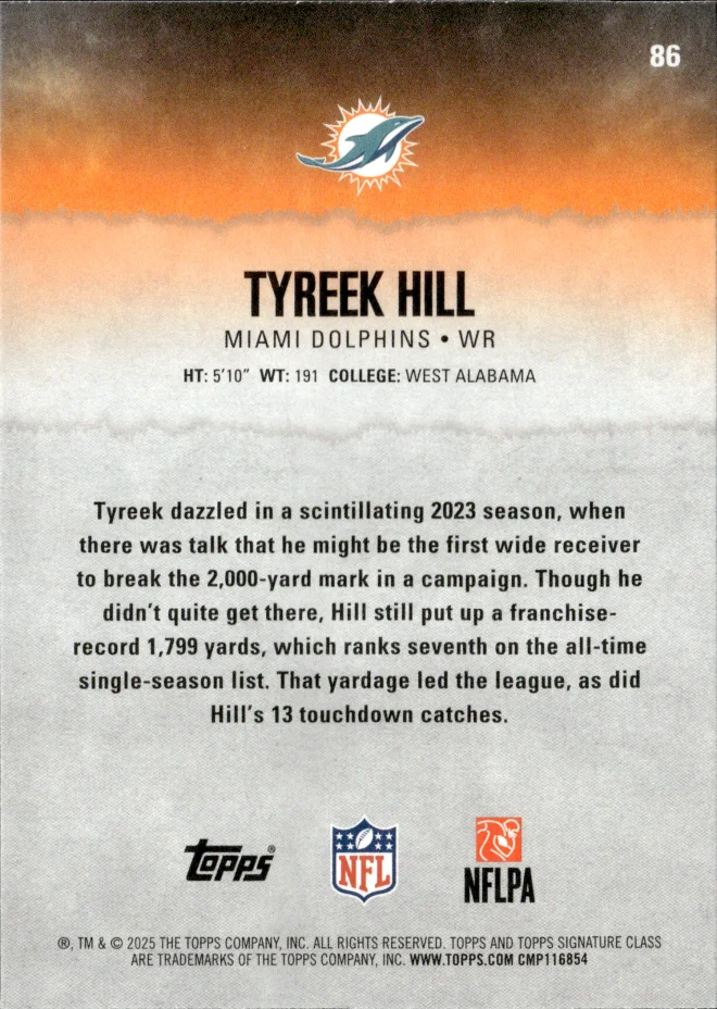 Tyreek Hill card back