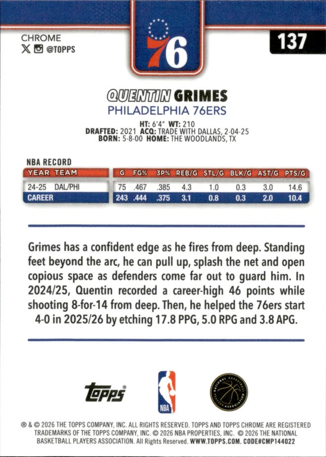 Quentin Grimes card back