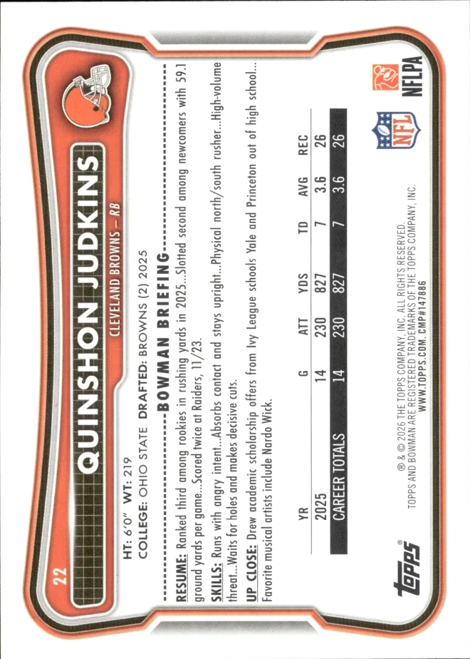 Quinshon Judkins card back