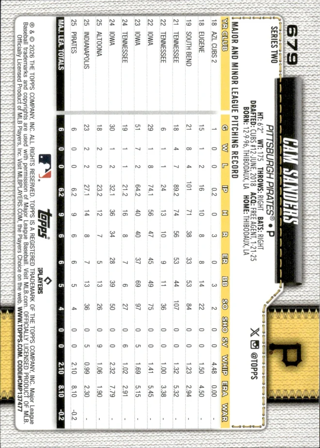 Cam Sanders card back