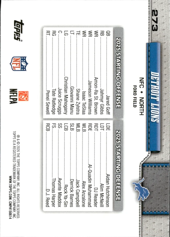 Detroit Lions card back