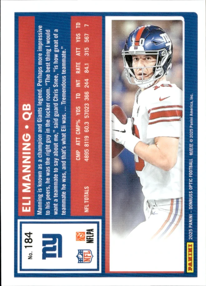 Eli Manning card back