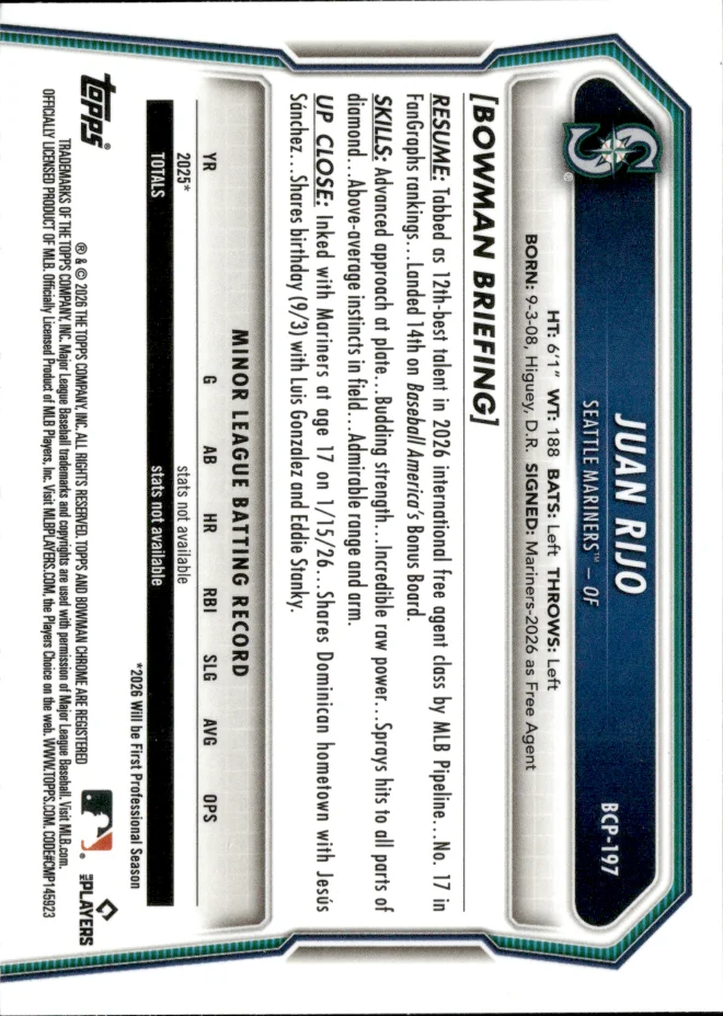 Juan Rijo card back