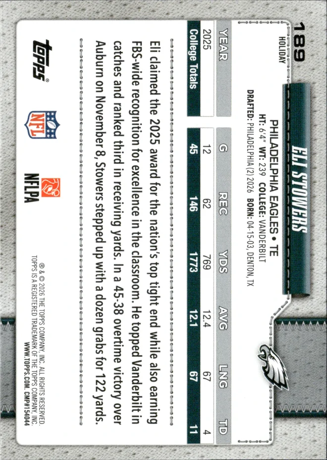 Eli Stowers card back