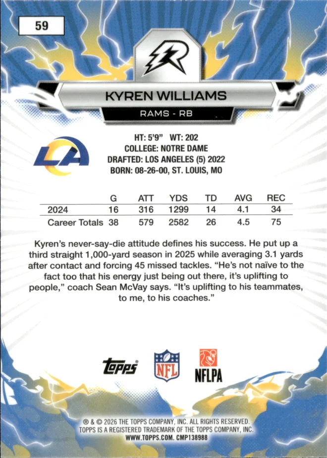 Kyren Williams card back