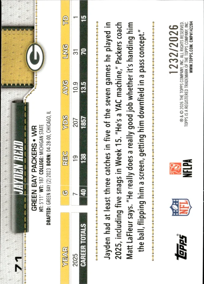 Jayden Reed card back
