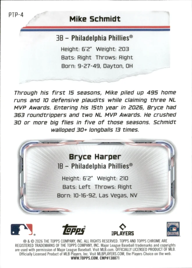 Mike Schmidt / Bryce Harper card back
