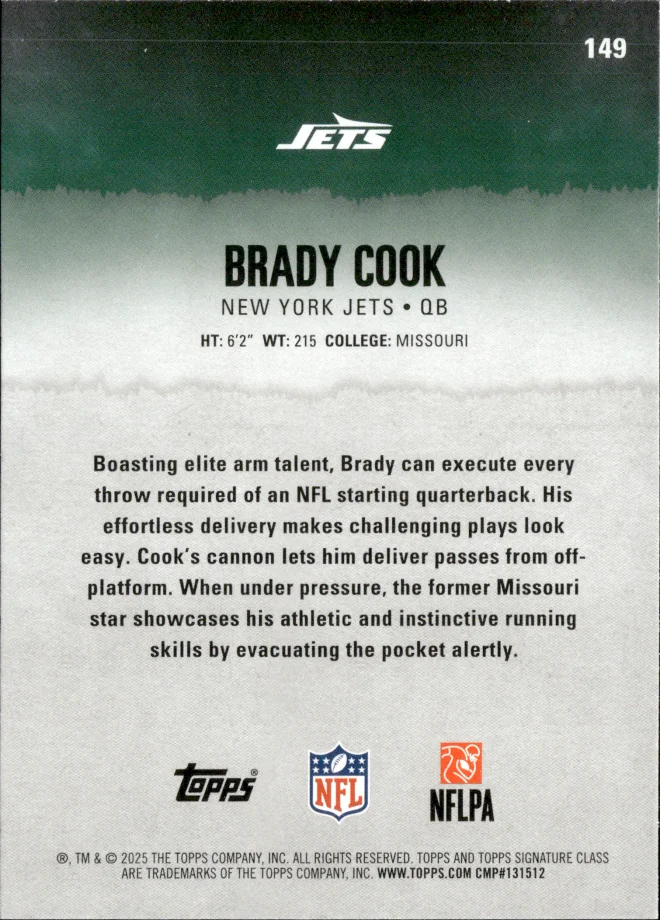 Brady Cook card back