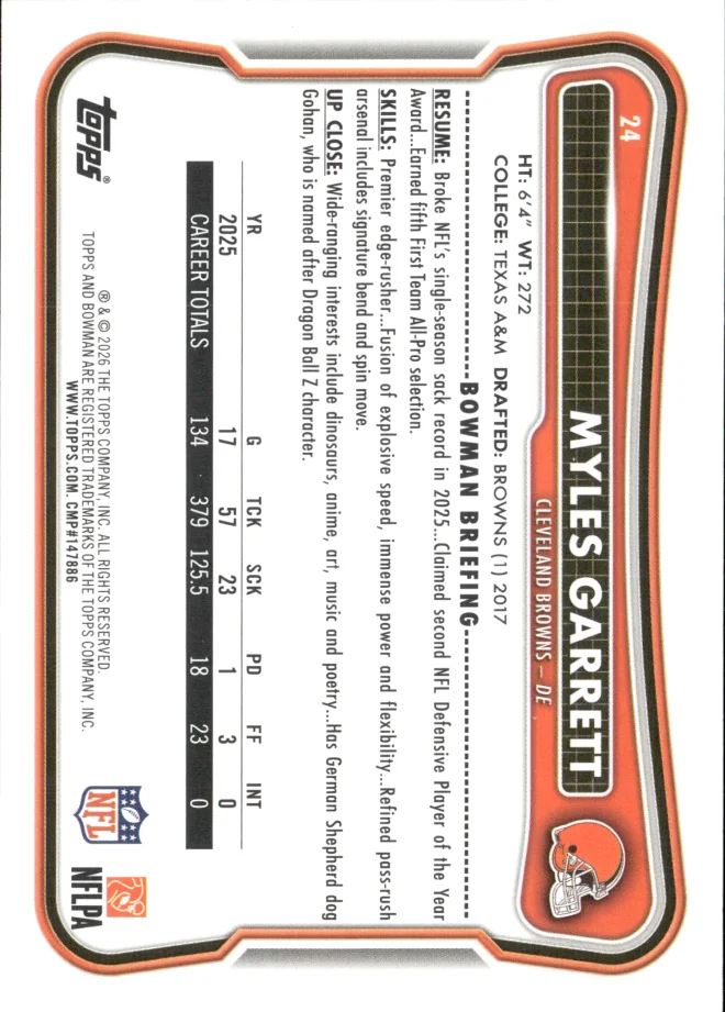 Myles Garrett card back