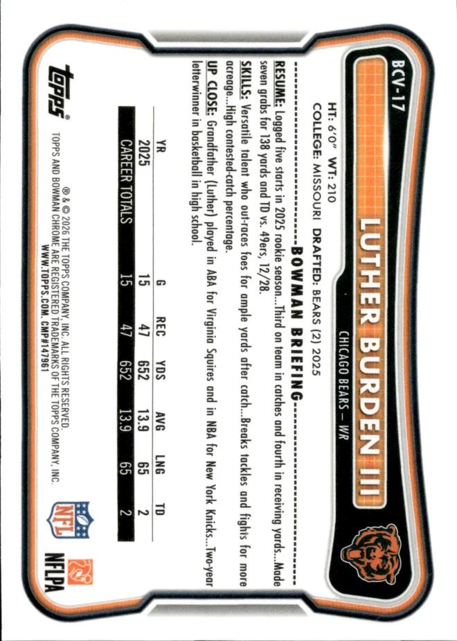 Luther Burden III card back