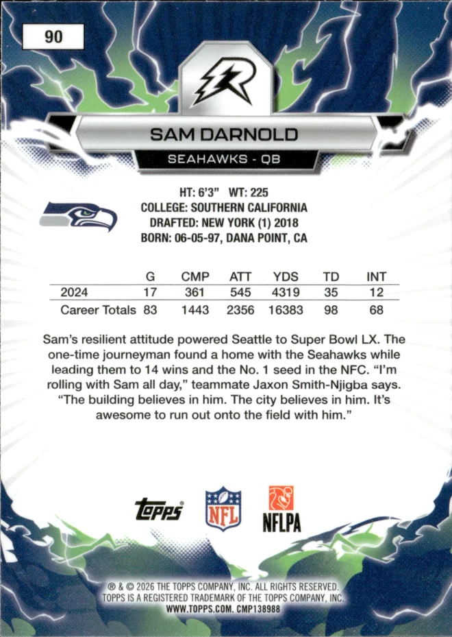 Sam Darnold card back
