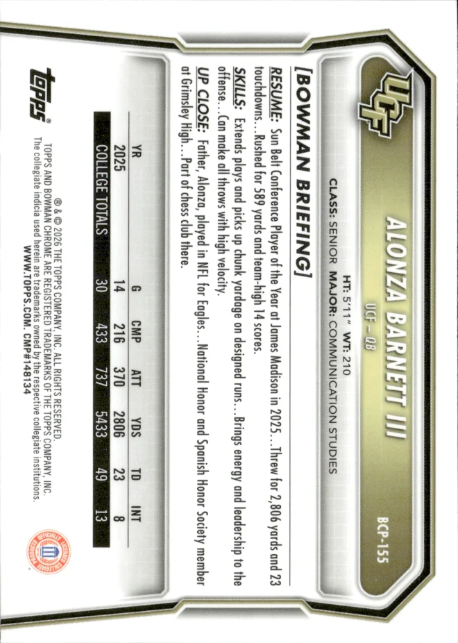 Alonza Barnett III card back