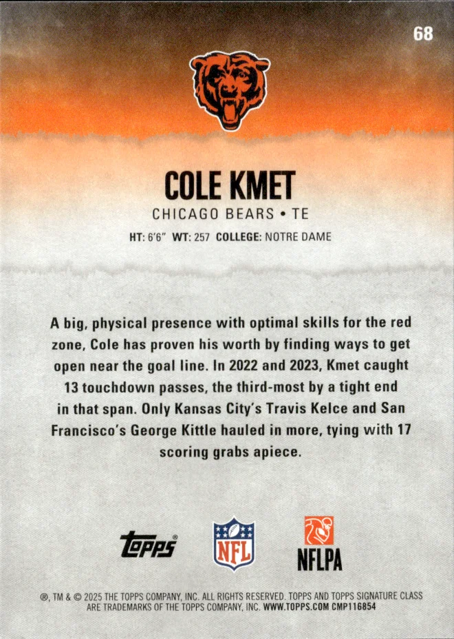 Cole Kmet card back