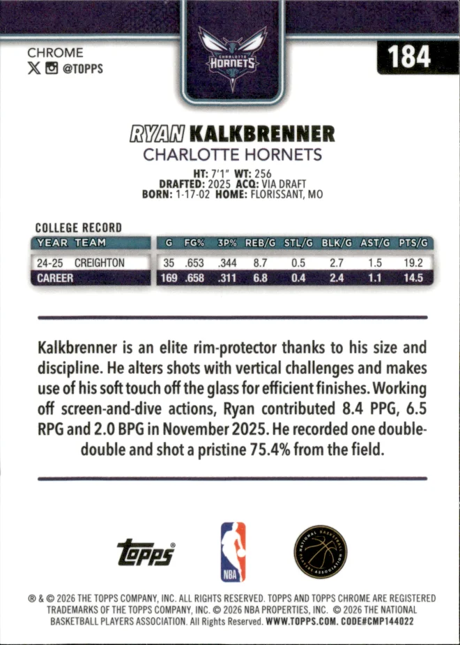 Ryan Kalkbrenner card back