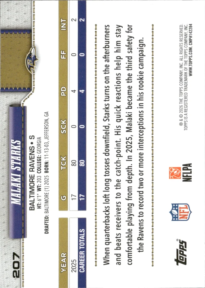 Malaki Starks card back
