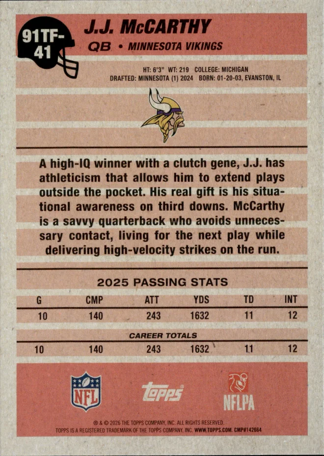 J.J. McCarthy card back