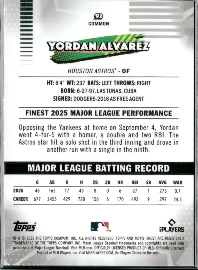 Yordan Alvarez card back