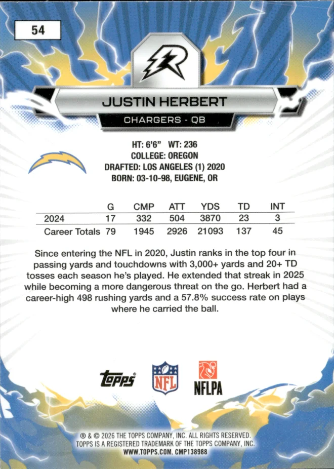 Justin Herbert card back