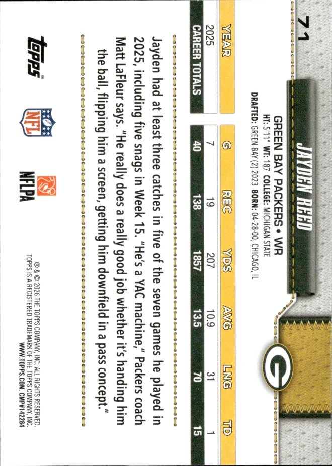 Jayden Reed card back