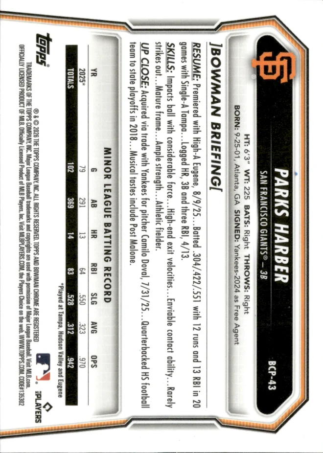Parks Harber card back