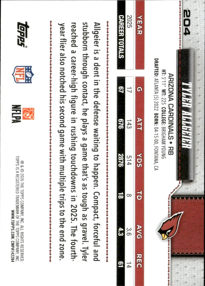 Tyler Allgeier card back