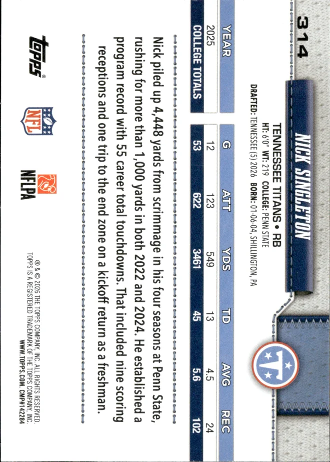 Nick Singleton card back