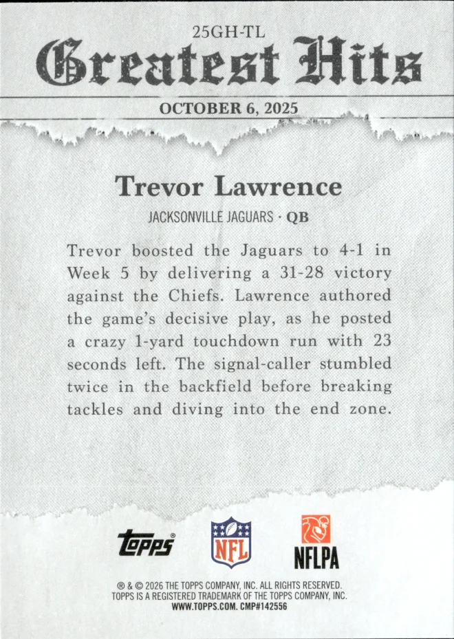 Trevor Lawrence card back