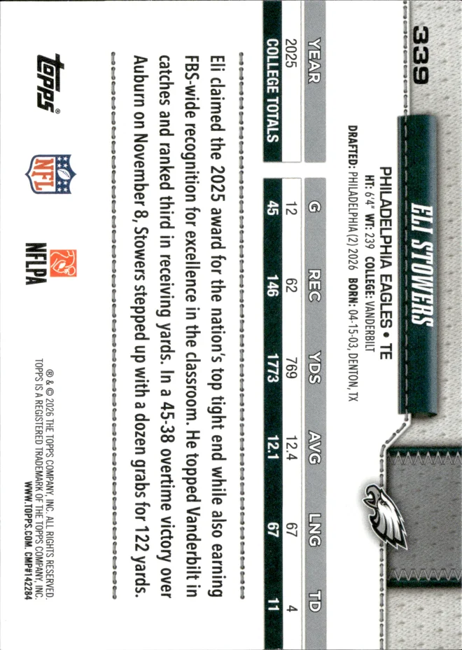 Eli Stowers card back