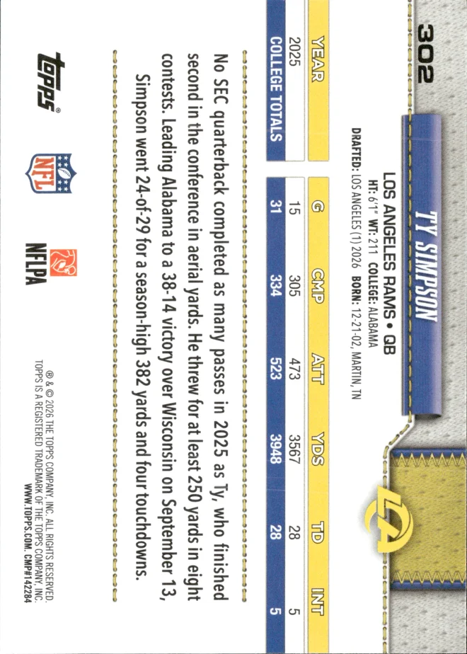 Ty Simpson card back