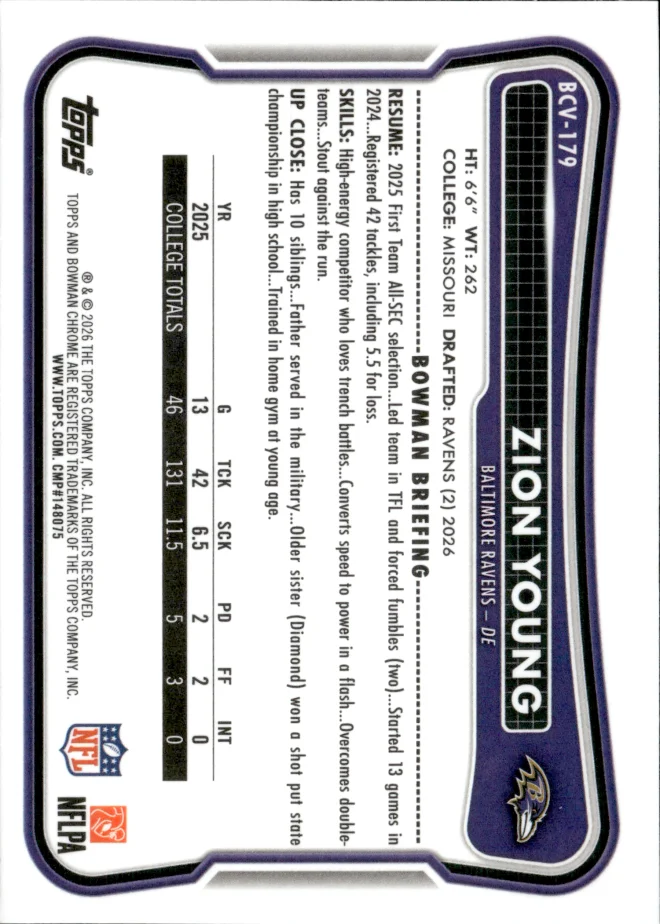 Zion Young card back