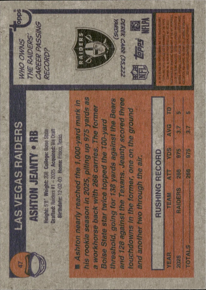 Ashton Jeanty card back