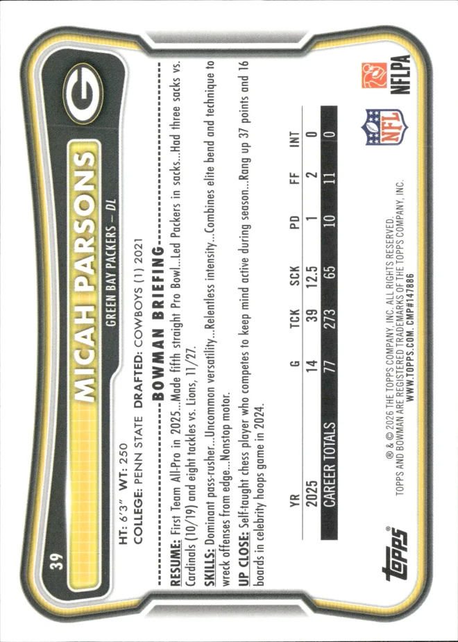 Micah Parsons card back