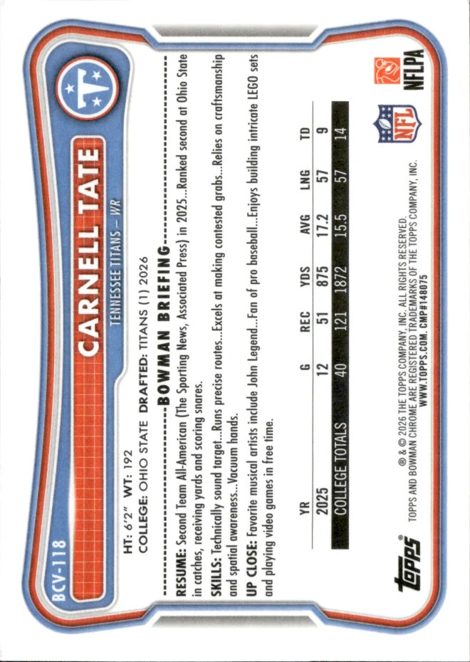Carnell Tate card back