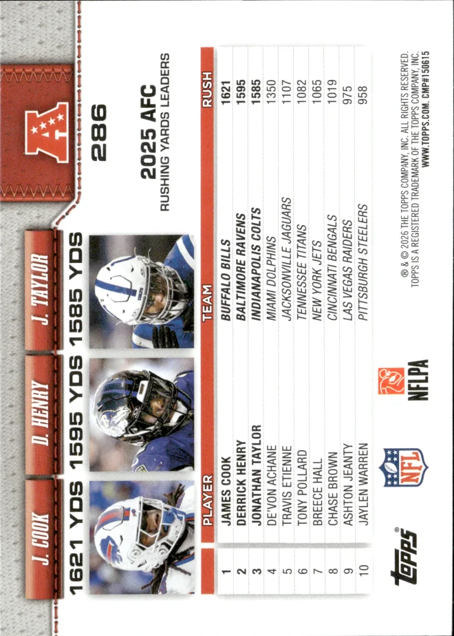 James Cook / Derrick Henry / Jonathan Taylor card back